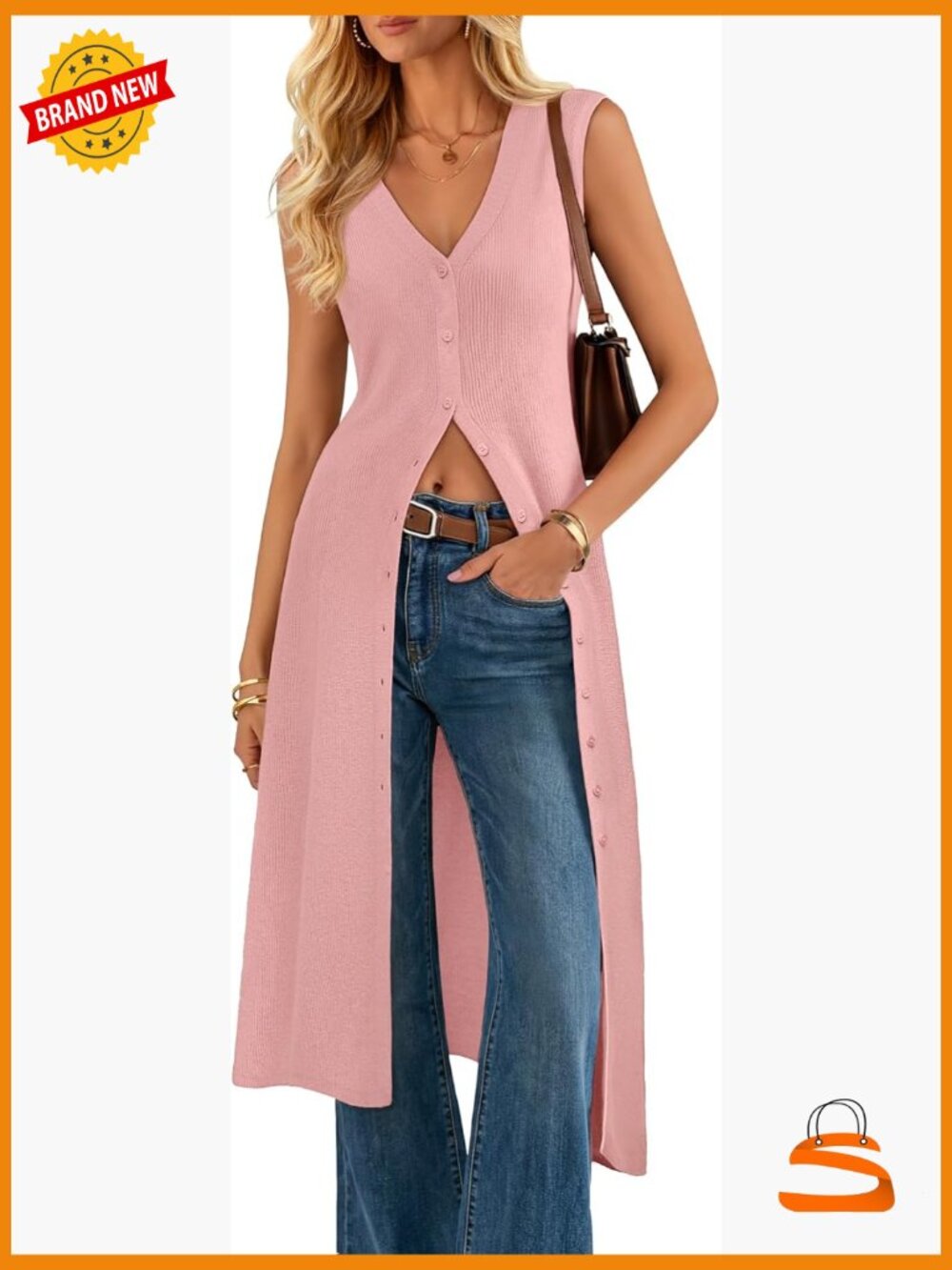 Sleeveless Long Cardigan Sweater Oversized Button Knit Duster Vest Beach Cover